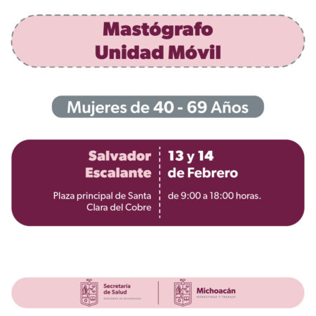 Llevará SSM mastografías gratis a Salvador Escalante