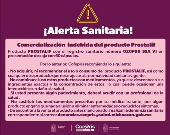 SSM alerta sobre comercialización indebida de Prostalif