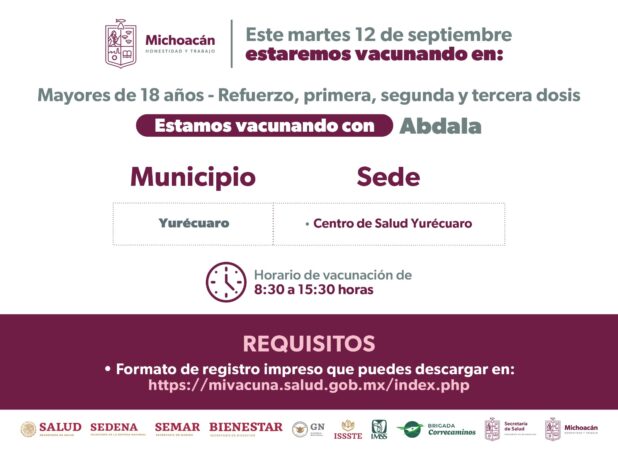 Durante septiembre, vacunación COVID-19 en 34 municipios