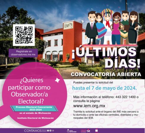 El 07 de mayo es el último dia para participar como observadores electorales