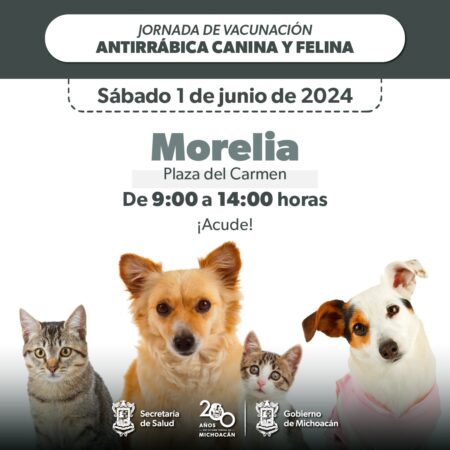 Protege a tus mascotas de la rabia; SSM vacunará este sábado en Morelia