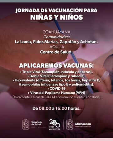 SSM vacunará a niñas y niños de Coahuayana y Aquila