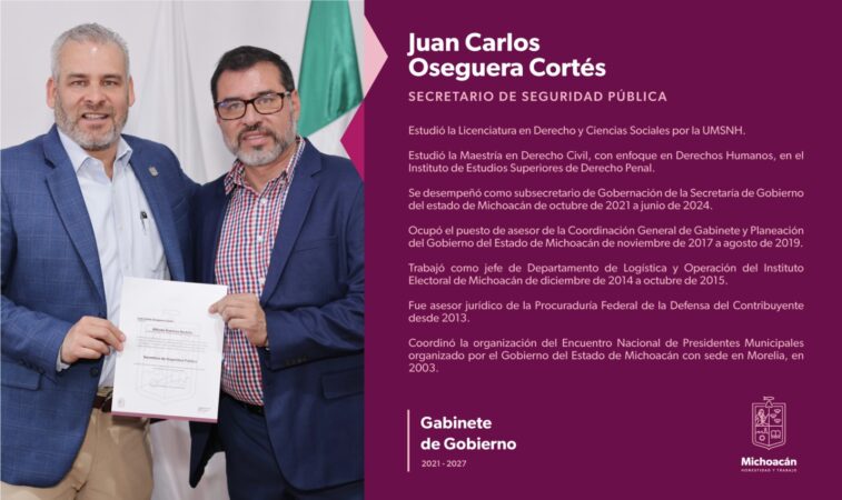 Bedolla designa a Juan Carlos Oseguera como secretario de Seguridad Pública