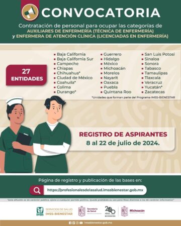 IMSS Bienestar abre convocatoria para contratar a personal de enfermería