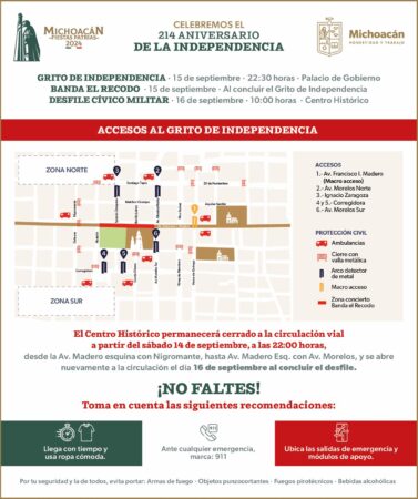 Conoce las alternativas viales en el Centro Histórico de Morelia por fiestas patrias